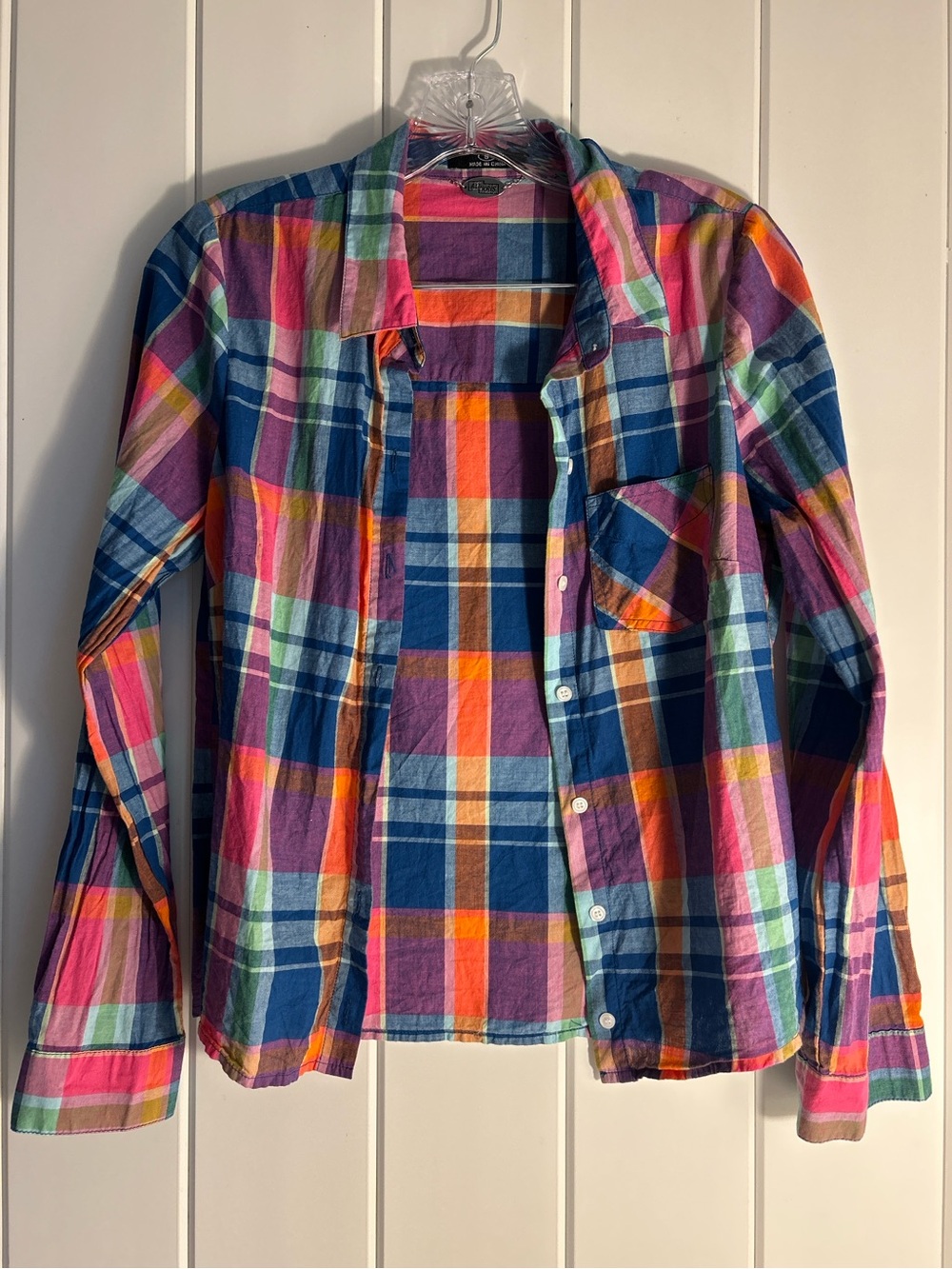 Vintage Ali & Kris top Wet Seal Plaid Shirt Womens S Small Neon Rainbow 2019 Y2K